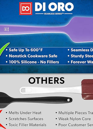 DI ORO Silicone Spatula Set - Rubber Kitchen Spatulas for Baking, Cooking, & Mixing - 600°F Heat-Resistant & BPA Free Silicone Scraper Spatulas for Nonstick Cookware - Dishwasher Safe (3pc, Lavender)