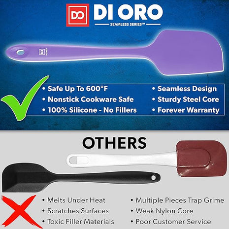 DI ORO Silicone Spatula Set - Rubber Kitchen Spatulas for Baking, Cooking, & Mixing - 600°F Heat-Resistant & BPA Free Silicone Scraper Spatulas for Nonstick Cookware - Dishwasher Safe (3pc, Lavender)