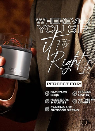 asobu Whiskey Sleeve Glass – Insulated Bourbon Tumbler with Premium Rocks Glass, BPA-Free, Double-Wall Stainless Steel, Keeps Drinks Cold Longer, 10.5oz