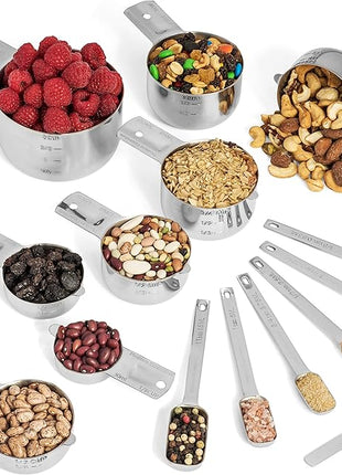 Hudson Essentials Stainless Steel Measuring Cups and Spoons Set (15 Piece Set)