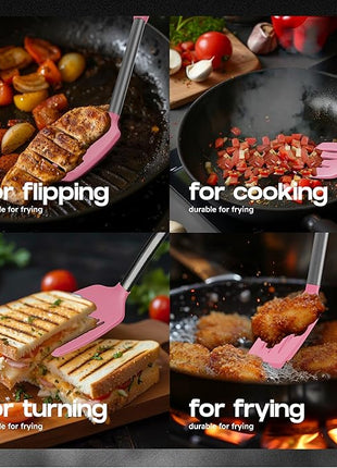 Silicone Spatula Set - Turner Spatulas Silicone Heat Resistant 600°F - Slotted & Solid Spatula for Cooking Fish, Eggs, Pancakes Flipper – Spatulas for kitchen use – Pink