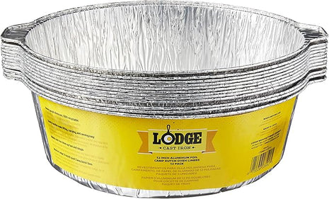 Lodge Silver 12 Inch Aluminum Foil Dutch Oven Liner - 100% Recyclable Dutch Oven Liner - Easy Camp Cooking Cleanup - 12 Pack