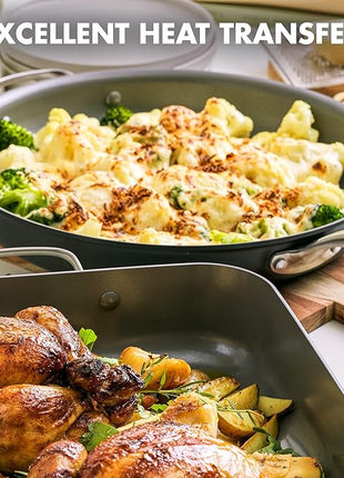 GreenPan Chatham Hard Anodized Healthy Ceramic Nonstick, 13" Frying Pan Skillet with Helper Handle, PFAS-Free, Dishwasher Safe, Oven Safe, Gray