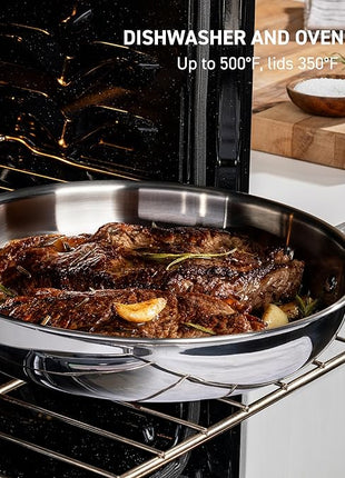 T-Fal Pro Tri-Ply Stainless Steel Cookware Set, 3-Piece Induction Cookware, Oven Safe 500F, Fast & Even Heat, Professional Quality, Durable Pots and Pans Set, Fry Pan, Silver