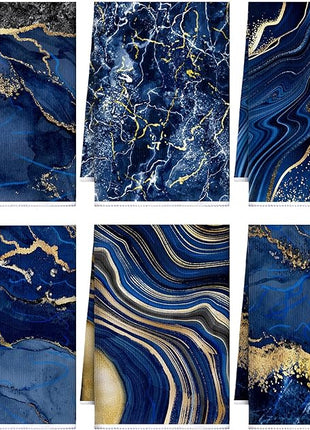 Boyiee Set of 6 Marble Kitchen Towels Blue Gold Hand Modern Absorbent Soft Decorative Dish Tea Towels 24 x 16 Inches Kitchen Gifts for Farmhouse Bathroom Decorations