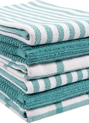 KAF Home Premium Kitchen Towels (18" x 28"), Large 100% Cotton, Flat & Terry Absorbent Dish Towel Set (Teal, 18 x 28-6 Pack)