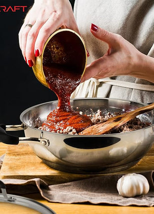 AVACRAFT 18/10 Stainless Steel Everyday Pan, Stir Fry Pan with Five-Ply Base, Chef’s Pan with Glass Lid, Multipurpose Stewpot Skillet, Saute Pan, Casserole in Pots and Pans (9 Inch)