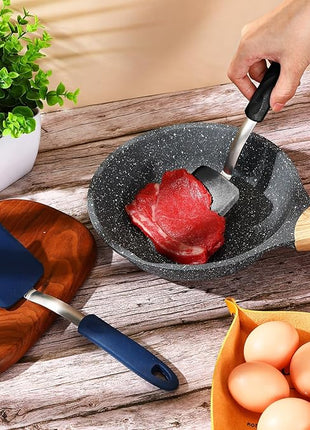 Silicone Cookie Spatula Turner 2 Pack Mini Brownie Spatula Flexible Kitchen Small Silicone Turner for Nonstick Cookware Heat Resistant No Scratch Flipper for Egg Pancake(Black,Blue)