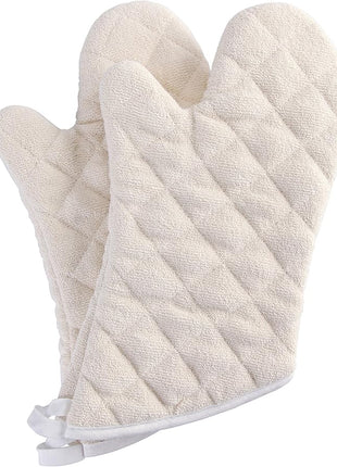 Terry Cloth Oven Mitts Heat Resistant to 482° F 15 Inch 100% Cotton Set of 2