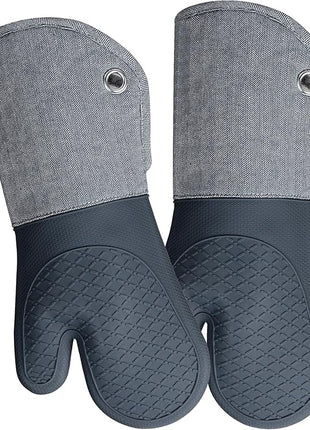 Professional Microwave Silicone Oven Mitts one Pair, Kitchen Mitten Set for Heat Resistant with 500 Degrees, Kitchen Gloves Pot Holder for BBQ Cooking Baking (Gray)