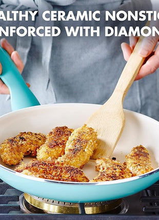 GreenPan Rio Healthy Ceramic Nonstick 12" Frying Pan Skillet, PFAS-Free, Dishwasher Safe, Turquoise