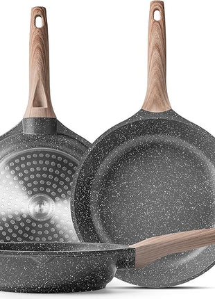 Caannasweis Nonstick Granite Frying Pan Skillet, Non Stick Omelette Fry Pans, Omelet Egg Pan, Stone Cookware Chef's Pan, Induction Compatible, PFOA Free (Gray, 3 Pcs)