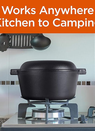 COMMERCIAL CHEF 5-Quart Cast Iron Dutch Oven with Skillet Lid