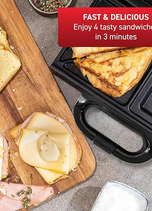 T-fal Compact Sandwich Maker, Stainless Steel, Easy to Clean, Indicator Lights, Cool Touch Handle, Grilled Cheese, Panini, 625 Watts, Black