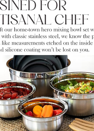 Bellemain Stainless Steel Non-Slip Mixing Bowls with Lids (5 Piece, Silver/Black)