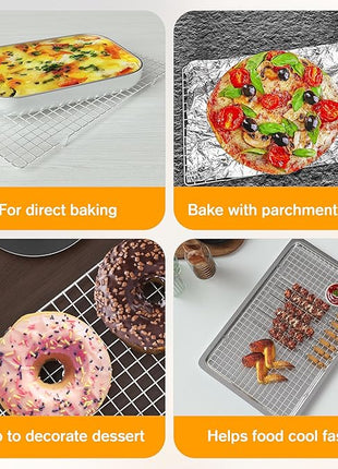 2PCS Cooling Racks for Cooking and Baking - 10" x 16"Heavy Duty Stainless Steel Wire Rack for Baking, Grilling, Roasting - Oven & Dishwasher Safe - Fits Half Sheet Pan（Silver）
