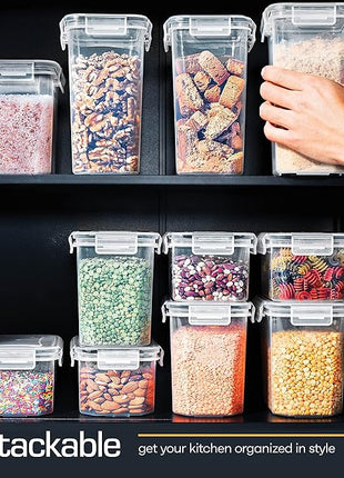 14 PCS Airtight Food Storage Containers with Lids set, BPA Free Leak-proof Kitchen and Pantry Organization Canisters for Cereal, Pasta, Dry Food, Flour Sugar, Stackable, Free Label, Marker, Scoop