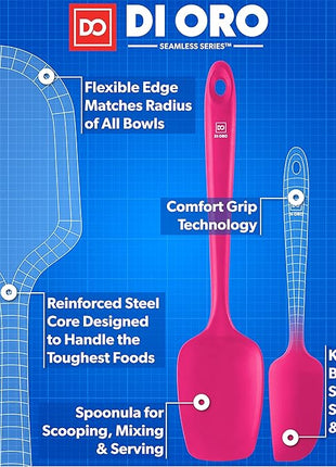 DI ORO Silicone Spatula Set - Rubber Kitchen Spatulas for Baking, Cooking, & Mixing - 600°F Heat-Resistant & BPA Free Silicone Scraper Spatulas for Nonstick Cookware - Dishwasher Safe (3pc, Magenta)