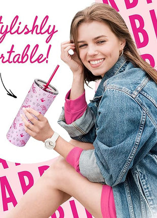 Dragon Glassware x Barbie Vacuum Insulated Tumbler with Lid and Straw - 24 oz Tumbler Cup with 2 Straws - Stainless Steel Tumbler with Straw for Water, Iced Tea - Travel Coffee Tumbler - Love Out Loud