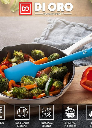 DI ORO Silicone Spatula - 600°F Heat-Resistant Rubber Kitchen Spatula for Baking, Scraping, & Mixing - BPA Free Nonstick Cookware Safe Flexible Utensil for Cooking - Seamless & Dishwasher Safe (Blue)