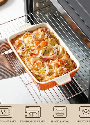 MALACASA Bakeware Set of 4, Porcelain Baking Pans Set for Oven, Casserole Dish, Ceramic Rectangular Baking Dish Lasagna Pans for Cooking Cake Kitchen, Orange(9.4"/11.1"/12.2"/14.7"), Series BAKE.BAKE