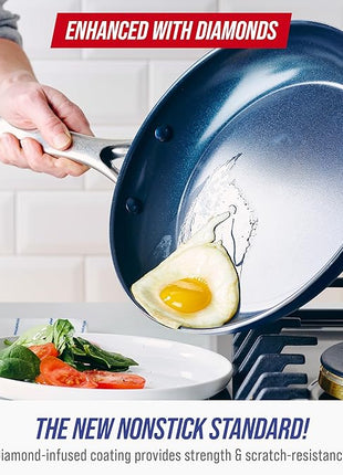 Blue Diamond 11 Piece Cookware Set, Diamond Infused PFAS & PFOA-Free Ceramic Nonstick Pots and Pans, Durable Nontoxic Metal Utensil Safe & Scratch Resistant, Dishwasher & Oven Safe, Blue