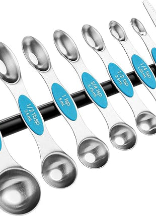 Spring Chef Stainless Steel Magnetic Measuring Spoons Set of 8 with Leveler, Nesting Teaspoon & Tablespoon Measuring Spoons for Dry and Liquid Ingredients, Kitchen Gadgets for Baking & Cooking - Teal