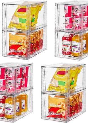 Vtopmart 8 Pack Large Stackable Storage Drawers,Clear Acrylic Drawer Organizers with Handles, Easily Assemble for Fridge, Bathroom,Kitchen Undersink,Cabinet,Pantry Organization and Storage