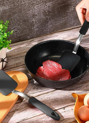 Silicone Cookie Spatula Turner 2 Pack Mini Brownie Spatula Flexible Kitchen Small Silicone Turner for Nonstick Cookware Heat Resistant No Scratch Flipper for Egg Pancake(Black, Grey)