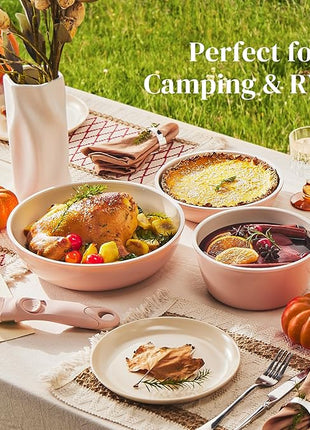 Redchef Ceramic Cookware Set, Removable Handle Pots and Pans Non-Stick, Rv Cookware Set, Non-Toxic Pots and Pans Set No PFAS, PTFE, PFOA, Detachable Pots and Pans, Dishwasher & Oven Safe (Pink)