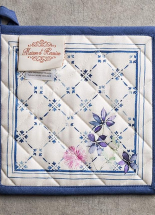 Maison d' Hermine Pot Holders 100% Cotton Heat Resistant Potholders 8" x 8" Hot Pads with Loop BBQ, Cooking, Baking, Grilling, Kitchen, Handling Hot Pans Spring/Summer (Pack of 1, Faience)