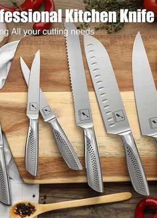 imarku® Knife Set, 15-Pieces HC Stainless Steel Kitchen Knife Set With Built in Knife Sharpener, Razor-Sharp Blade Knife Block Set With Non-Slip Handle, Dishwasher Safe, Best Birthday Gifts