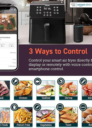 COSORI Air Fryer Pro Smart 5.8QT that Roast, Bake, 3-Way Control, 12-IN-1 Customizable Functions, Online Recipes, Detachable Basket, Works with Alexa & Google Assistant