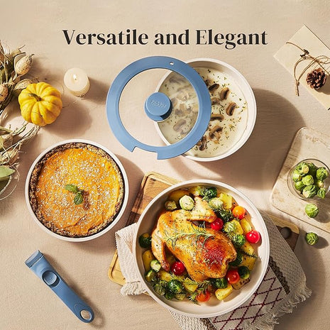 Redchef Ceramic Cookware Set, Removable Handle Pots and Pans Non-Stick, Rv Cookware Set, Non-Toxic Pots and Pans Set No PFAS, PTFE, PFOA, Detachable Pots and Pans, Dishwasher & Oven Safe(Blue)