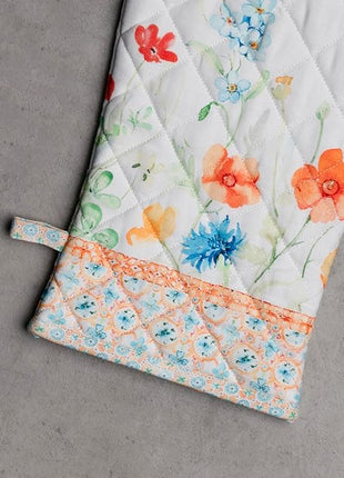 Maison d' Hermine 100% Cotton Oven Mitt & Pot Holder Set (7.5"x13" & 8"x8") Heat Resistant BBQ Cooking Gloves with Loop, Baking, Grilling, Kitchen, Handling Hot Pans Spring/Summer (Summer Whisper)