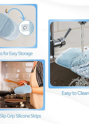 Casa Platino BBQ Gloves & Potholders Set, 4Pc Kitchen Mitts for Oven & Baking, Pot Holder for Hot Pots & Dishes – Heat Resistant Up to 500°F, Non-Slip & Machine Washable – Cornflower