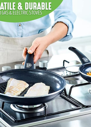 GreenLife Soft Grip Healthy Ceramic Nonstick 12 Piece Kitchen Cookware Pots and Frying Sauce Saute Pans Set, PFAS-Free with Kitchen Utensils and Lid, Dishwasher Safe, Black