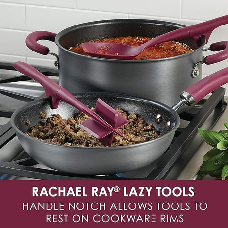 Rachael Ray Tools and Gadgets Lazy Crush & Chop, Flexi Turner, and Scraping Spoon Set / Cooking Utensils - 3 Piece, Burgundy Red