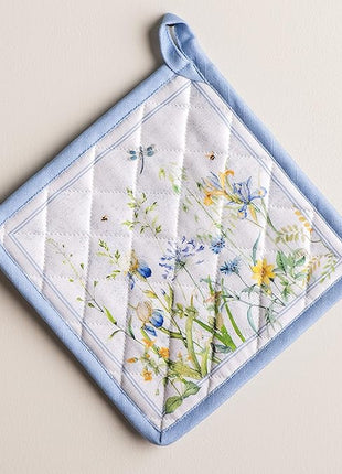 Maison d' Hermine Pot Holders 100% Cotton Heat Resistant Potholders 8" x 8" Hot Pads with Loop BBQ, Cooking, Baking, Grilling, Kitchen, Handling Hot Pans Spring/Summer (Pack of 1, Fleurs De Mai)