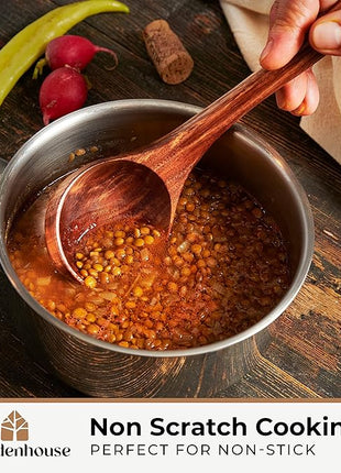 Wooden Ladle for Cooking, Soup Spoon Ladle – Teak Wooden Serving Spoon, 12.4″ Handle, Medium Scoop Size 2 oz – Eco Friendly, Natural and Sustainable