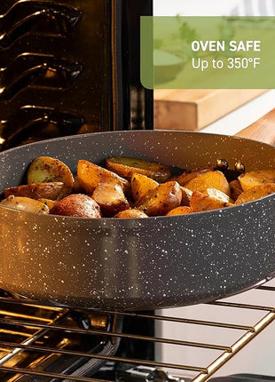 T-fal Revive Ceramic Cookware Sets, Pots and Pans Set Nonstick, (12 pieces), Ceramic Non stick Coated, Frying Pan, Oven Safe Up To 350°F, Grey Granite