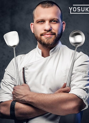 YOSUKATA 17’’ Wok Spatula and Ladle - Set of 2 Heat-Resistant Wok Tools - Universal Wok Ladle and Spatula - High-Grade 304 Stainless Steel Cooking Utensils and Wok Accessories - Solid Wok Utensils