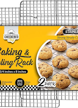 Checkered Chef Cooling Rack for Cooking and Baking - 8” x 11 ¾" Set of 2 Stainless Steel, Oven Safe Grid Wire Cookie Cooling Racks