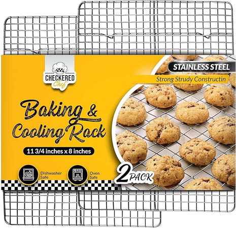 Checkered Chef Cooling Rack for Cooking and Baking - 8” x 11 ¾" Set of 2 Stainless Steel, Oven Safe Grid Wire Cookie Cooling Racks
