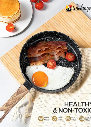 MICHELANGELO Small Frying Pan Nonstick - 6 Inch Single Egg Frying Pan, Mini Skillet with Stay-Cool Handle, Non-Toxic Omelette Pan, Black