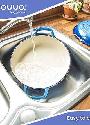 Cast Iron Dutch Oven with Lid – Non Stick Shallow Dutch Oven Pot, Oven Safe up to 500° F – Sturdy Cooking Pot – Enamelled Stockpot Cookware – Dark Blue, 3.7-Quart, 30cm – by Nuovva