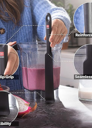 DI ORO Silicone Blender & Jar Spatulas - Heat Resistant Kitchen Utensil Set for Cooking, Mixing, Baking, & Scraping (2pc, Black)