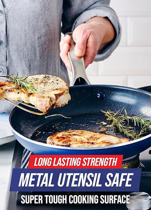 Blue Diamond Hard Anodized 8" 10" & 12" Diamond Infused Healthy Ceramic Nonstick Frying Pan Set, PFAS-Free, Stainless Steel Handle, Dishwasher & Oven Safe to 600F, Durable Cookware, Gray