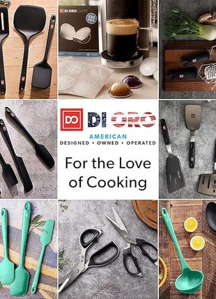 DI ORO Silicone Spoons for Cooking - Large Kitchen Spoons for Mixing, Serving, & Stirring - 600°F Heat-Resistant Non Stick Utensils – Big Solid & Slotted Basting Spoons - Dishwasher Safe (2pc, Mint)