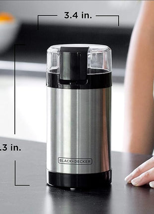 BLACK+DECKER One Touch Coffee Grinder, 2/3 Cup Coffee Bean Capacity, Spice Grinder, One Touch Push-Button Control -150 Watts -Stainless Steel Blades (Pack of 4)